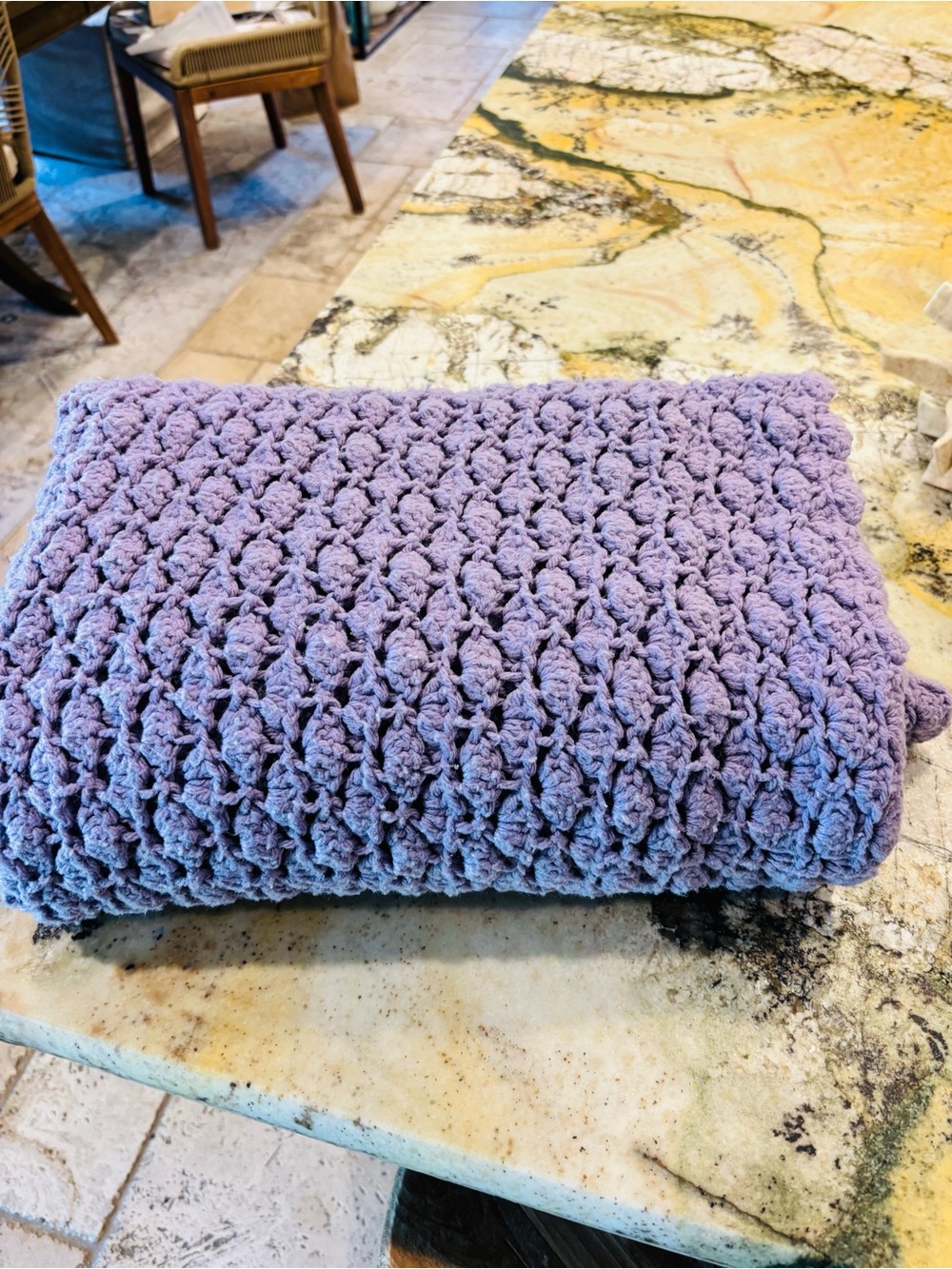 Handmade crocheted lavender scalloped edge blanket throw